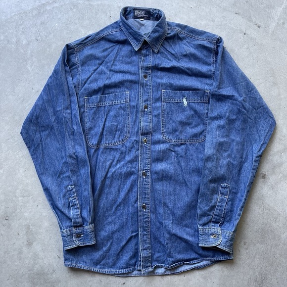 Polo Ralph Lauren Other - Polo Ralph Lauren Shirt Blue 80s Vintage Denim Button Down Large Made In USA